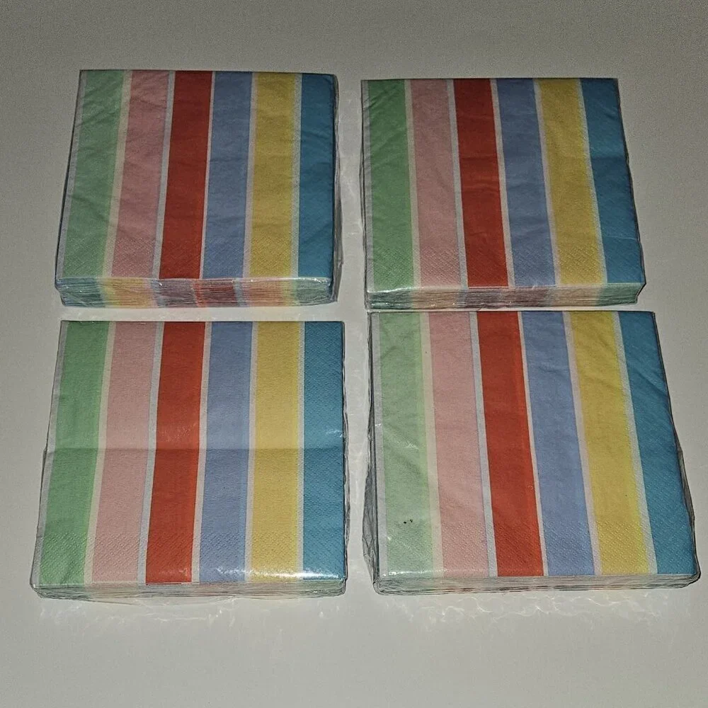 NEW Striped Party Supplies Lot 3 Table Covers 4 Pk Napkins Summer Picnic SEALED